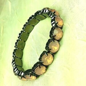 Pink Crystal Bead Stretch Bracelet Silver Tone Statement Jewelry Cocktail Glam